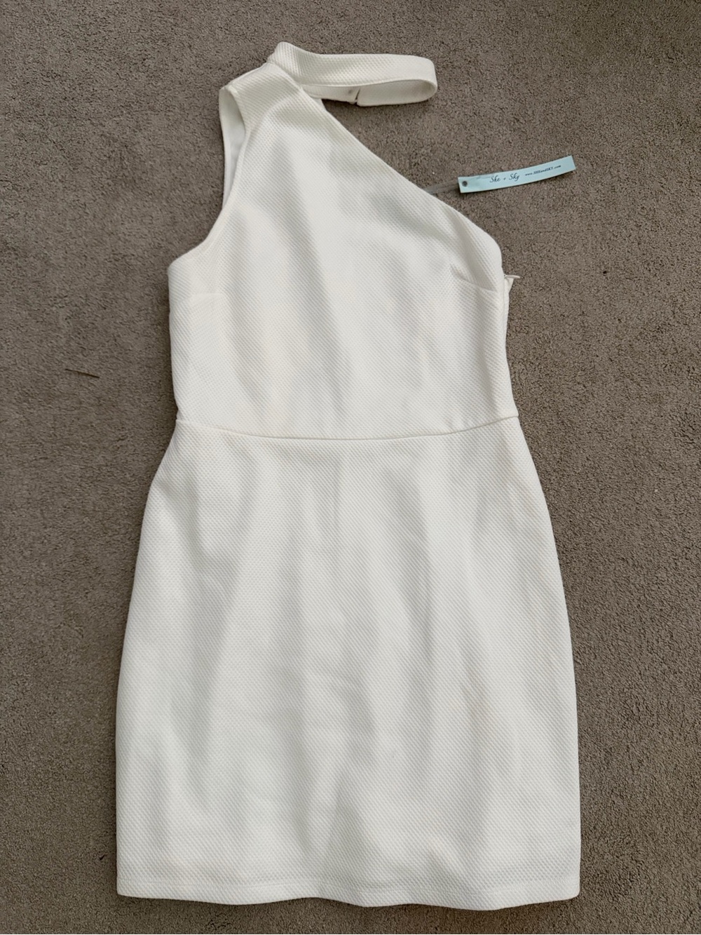 She and Sky Ivory One-Shoulder Textured Mini Dress